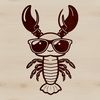 Cartoon Lobster in Shades on the Shore A cartoon lobster wearing sunglasses on the beach.
