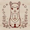 Whimsical Alpaca Design with Heart Details Illustrated alpaca with love hearts surrounding its face.