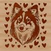 Free Vector Illustration of a Friendly Dog's Head Close-up vector illustration of a Shetland Sheepdog's head with love hearts surrounding its features.