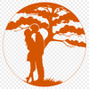 Whimsical Couple Under Branch A stylized illustration of an embracing couple beneath a leafy tree branch.