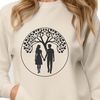 An illustration of intertwined lovers under a blooming tree, symbolizing unity and love.