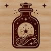 Spooky Potion Bottle Scene A witch's potion bottle sits atop a cauldron in this spooky Halloween scene.