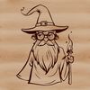 Magical Wizard Silhouette Vector Art A stylized illustration of a wizard in a fantasy setting, suitable for use as clip art.