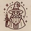 Enchanted Wizard in Whimsical Setting A medieval-style wizard stands in a fantastical landscape, holding a staff and wearing a pointed hat.