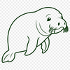 A detailed illustration of a sea creature's face, specifically a manatee's profile.