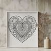 Scalable Vector Graphic Artwork - Heart Centered Mandala A colorful mandala design featuring a heart shape at its center, created as a scalable vector graphic (SVG) file.