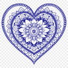 A intricately designed heart-shaped mandala with symmetrical patterns and geometric shapes.
