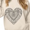 Heartfelt Mandala Design A intricately designed digital mandala with a heart shape at its center.