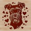 Friendly Schnauzer Silhouette A small dog with a friendly expression, surrounded by heart shapes.