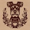 A small dog breed, the miniature schnauzer, depicted with ornate details in an illustration style.