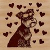 Miniature Schnauzer Clip Art A portrait of a playful Miniature Schnauzer dog with heart symbols surrounding its head.