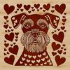 Heart-Tastic Mini Dog Portrait Close-up illustration of a miniature schnauzer's face featuring heart decorations around the facial area.