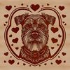 Adorable Miniature Schnauzer Face with Love Hearts Close-up illustration of a Miniature Schnauzer's head with heart-shaped patterns surrounding it.