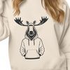 Moose Silhouette in Woodland Scene A realistic illustration of a wild moose in a forest environment.