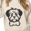 Vector Illustration of a Happy Morkie Pet Morkie dog sitting on a surface, vector illustration suitable for various designs.