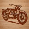 A sleek motorcycle with its engine and wheels depicted in a stylized vector design.