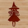 A mystical illustration of a witch practicing magic in a dark forest.