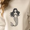 Underwater Beauty in Vector Format A mythical underwater creature with human upper body and fish lower body, depicted in a single-line vector format.