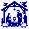 A classic Nativity scene illustration featuring Mary, Joseph, and the baby Jesus.