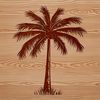 Beachside Palm Tree Illustration A single palm tree stands on a sandy beach, surrounded by lush green foliage.