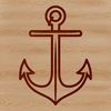 A simple line drawing of an anchor symbol used in nautical designs.