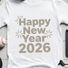 A minimalist illustration of the New Year 2026 with quotes and decorations, suitable for commercial or personal use.
