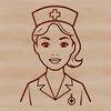 A female nurse standing in front of a hospital background, designed as vector art.