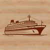 Illustrated cruise ship sailing on calm waters with nautical flags flying high.