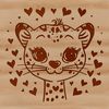 A vector illustration of a Ocelot's head with stylized love hearts, suitable for various design applications.