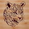 A detailed illustration of a wild ocelot's head with ornate features.