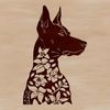 Vector Art of a Beautiful Doberman A high-quality vector illustration of a Doberman Pinscher's head, with intricate ornate details.