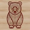 An ornately designed illustration of a bear sitting in a naturalistic pose.