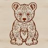 Intricate Wildlife Artwork A stylized illustration of a bear sitting in a regal pose, with intricate details and ornaments.