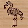 Wild Bird Profile Illustration A single flamingo standing in a field, its long neck bent downwards as it searches for food.