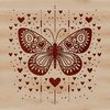 Lovely Butterfly Illustration Colorful ornate butterfly illustration with intricate details and love hearts.