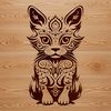 Ornate Kitten Silhouette Design A cute sitting kitten with ornate details rendered as a vector graphic.