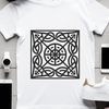 An ornate Celtic pattern made up of intricate shapes and embellishments.