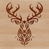 An ornate illustration of a wild animal's head, specifically a deer.