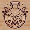 A detailed illustration of a witch's potion bottle surrounded by ornate floral patterns and elements of magic.