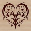 A stylized graphic representation of a love heart with ornate details.