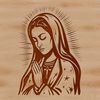 Elegant Lady of Devotion A detailed illustration of the Virgin Mary in ornate robes, suitable for religious designs and artwork.