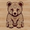 A stylized illustration of a bear sitting in an ornate setting, suitable for graphic design projects.