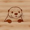 A cute wild otter peeking out from behind a rock in a serene natural setting.