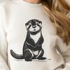 A digital vector illustration of a playful otter in a scenic environment.