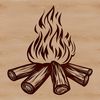 Glowing Ember Campfire SVG Design An SVG design featuring a fire pit with glowing embers and a roaring flame in a natural camping setting.