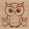 SVG Owl Design Download A detailed illustration of a cute owl's face with large round eyes, perched on a branch.