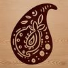 A stylized paisley shape with intricate details and ornate patterns, suitable for vector design and cutting machine projects.