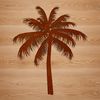 A single palm tree silhouette against a clear blue sky, ideal for vector design projects.