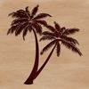 Swaying Palm Trees An illustration of a group of palm trees swaying gently in the wind against a calm ocean backdrop.