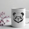 Cute Black and White Bear Clip Art A cute black and white panda bear wearing glasses in a playful pose.